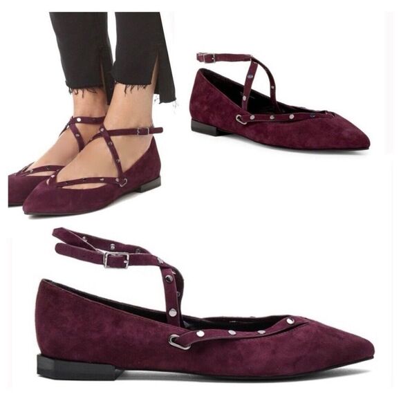 REBECCA MINKOFF Women's Faye Suede Studded Shoes Ankle Strap Flats Size 9 $125 - Picture 2 of 8
